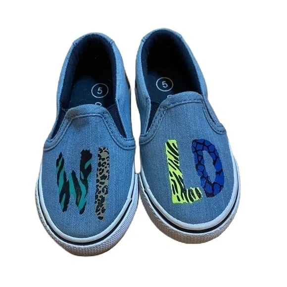 Cat & Jack Wild Slip On Shoes Sz 5 Sneakers Blue Denim Animal Print Zebra - Picture 1 of 7
